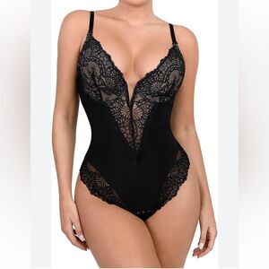 Popilush Lace Shapewear Bodysuit Tummy Control Backless V Neck Thongs Sh…